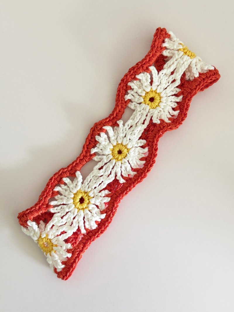 Crochet flower headband - ที่คาดผม - ผ้าฝ้าย/ผ้าลินิน สีส้ม