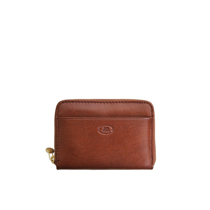 【SOBDEALL】Vegetable tanned leather zipper coin purse - Coin Purses - Genuine Leather Brown