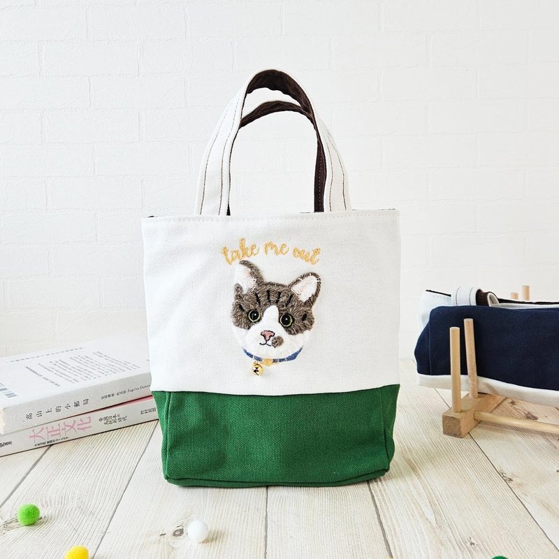 *Take me out*Double cup bag/drink bag-small version of new cat debuts tabby cat bell cat - กระเป๋าถือ - ไฟเบอร์อื่นๆ สีเขียว