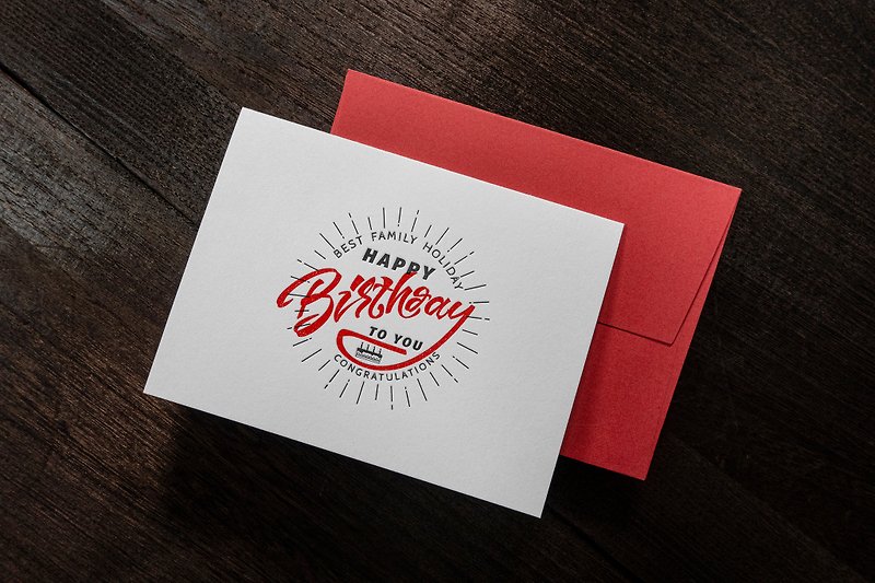 活版クリスタルの誕生日グリーティングカード - はがき‧メッセージカード - 紙 レッド
