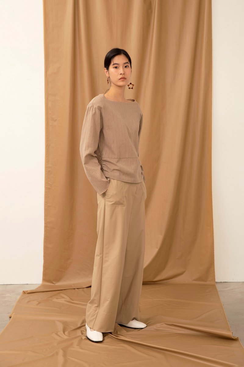 Pressed pocket roll-up pants - กางเกงขายาว - ผ้าฝ้าย/ผ้าลินิน สีกากี