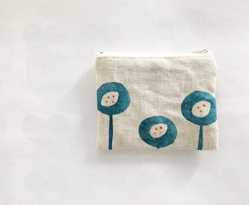Moshimoshi | Burlap Small Bag - Round Flower - กระเป๋าใส่เหรียญ - ผ้าฝ้าย/ผ้าลินิน 