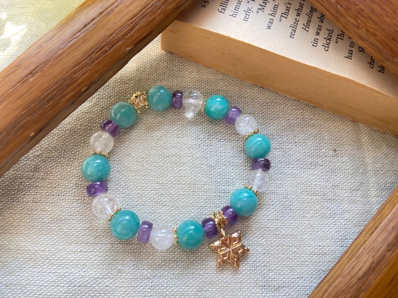 Amazonite / Lavender Amethyst / White Agate Natural Stone Bracelet - สร้อยข้อมือ - คริสตัล หลากหลายสี