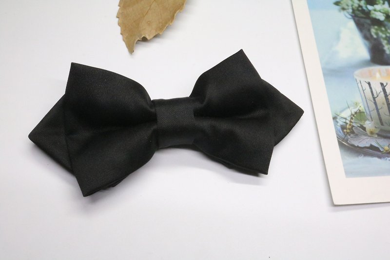 Black double satin diamond bow tie / gentleman British bow - Ties & Tie Clips - Silk Black