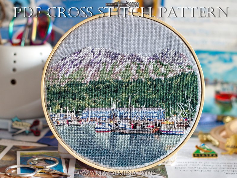 Seward, Alaska landscape - PDF cross stitch pattern from photo; modern xstitch - คอร์สงานฝีมือ/หนังสือคู่มือ - วัสดุอื่นๆ 