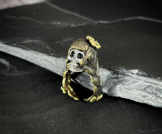 ゾディアック 乙女座ガール スカル リング、サイズ調整可能、4