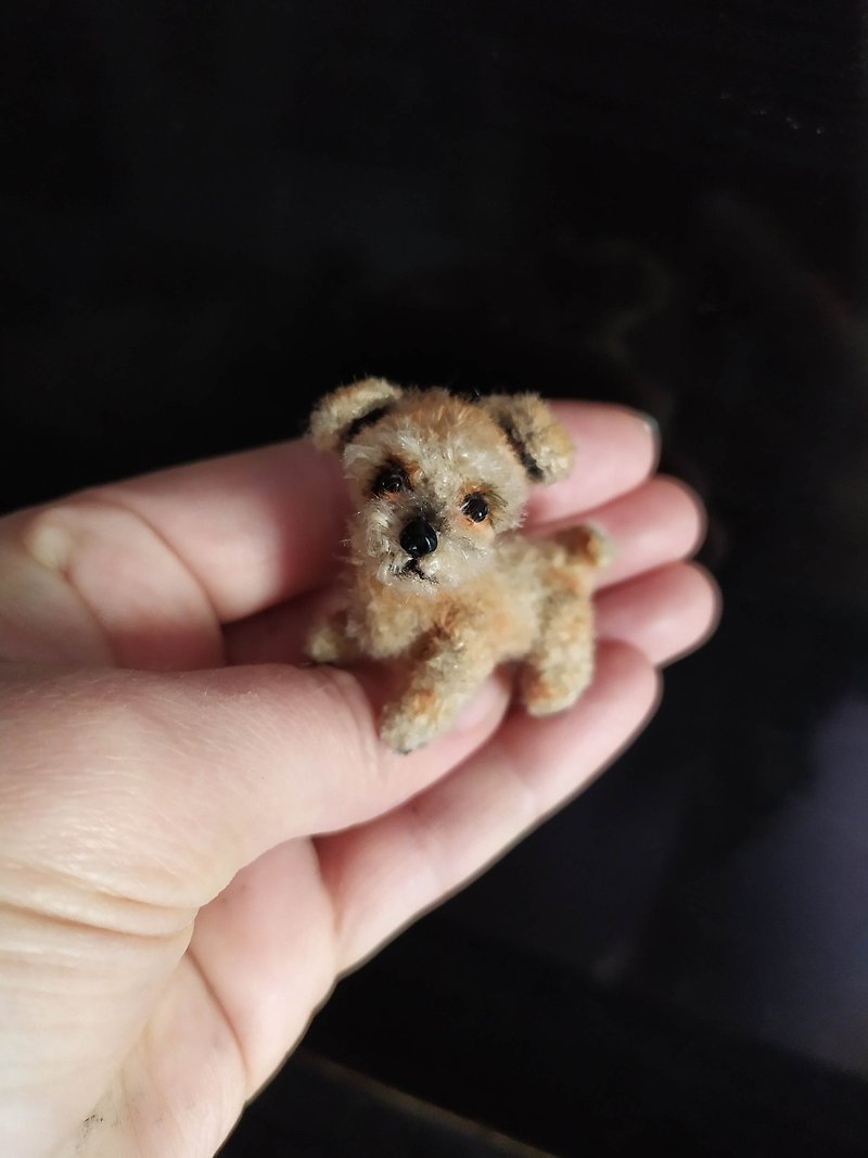 Miniature realistic Teddy dog Yorkshire Terrier Yorkie puppy pet for doll Blythe - เย็บปัก/ถักทอ/ใยขนแกะ - งานปัก สีนำ้ตาล