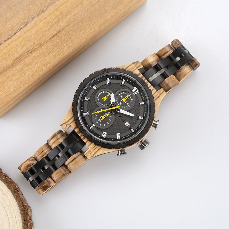 木錶 男士石英錶 三眼六針 橄欖木與黑檀木 - 男裝錶/中性錶 - 木頭 