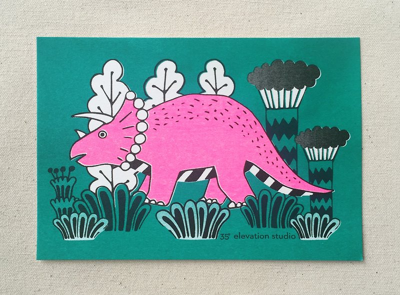 Miss Triceratops postcard - การ์ด/โปสการ์ด - กระดาษ สึชมพู