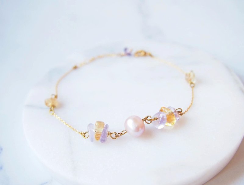 Anniewhere | Handmade Natural Stone Jewelry | Citrine Purple Pearl Bracelet/Anklet - สร้อยข้อมือ - เครื่องเพชรพลอย สีม่วง
