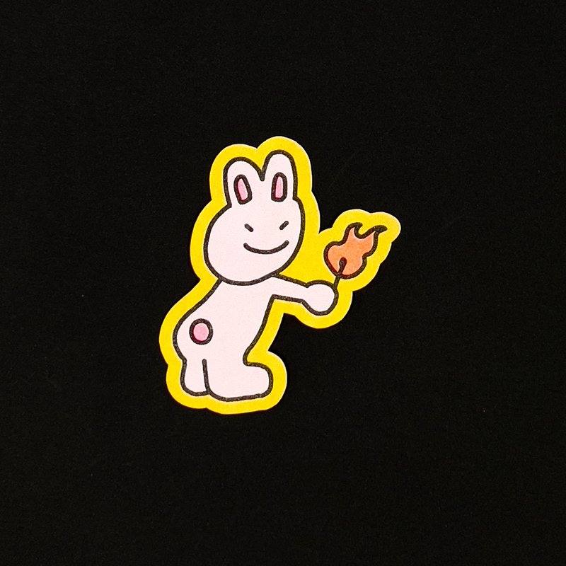 Original Risograph rabbit lighting fire sticker - 貼紙 - 紙 