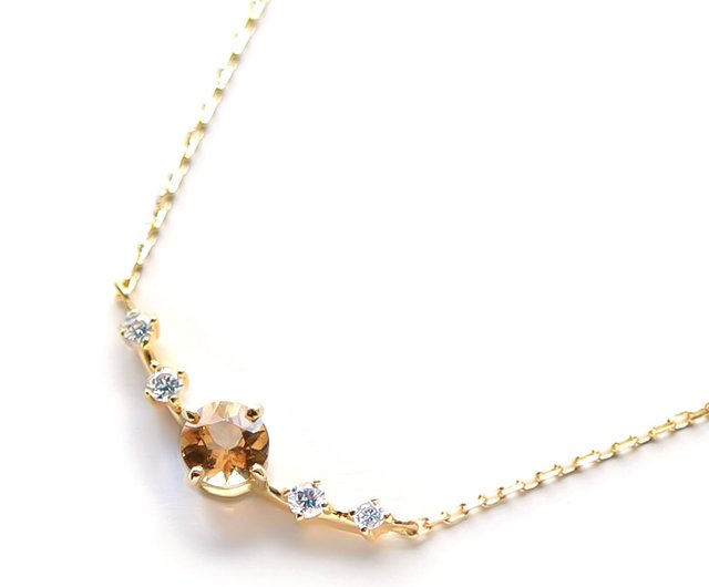 K18 Imperial Topaz & Diamond Necklace (Round Cut) ~Ello Lily