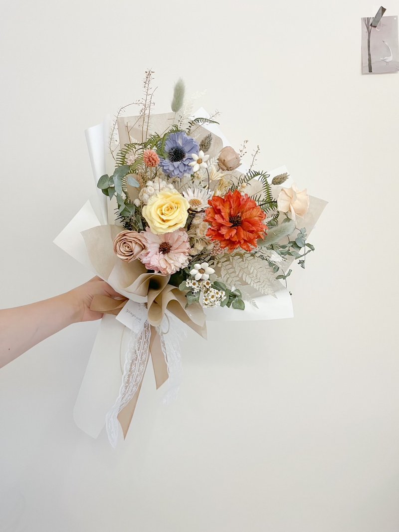 【永生花束】情人節A款 附贈手寫小卡 韓式 乾燥花 情人節 紀念日 - 乾燥花/永生花 - 植物．花 綠色