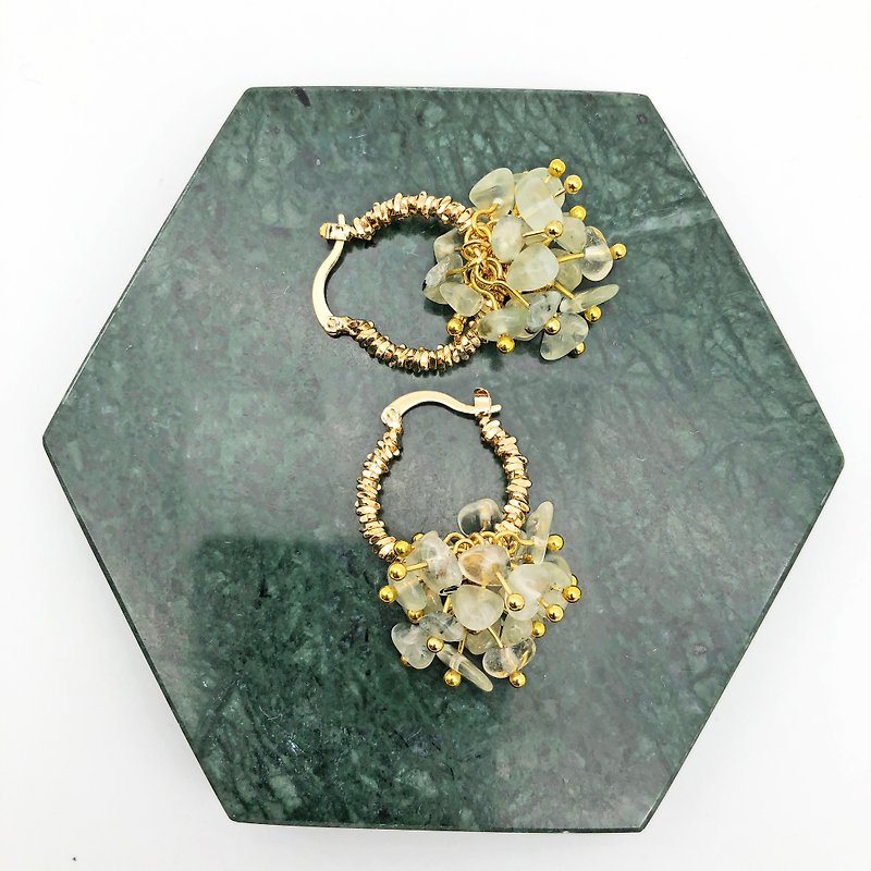 Exquisite 14kgf Earrings 【Harvest Grapes】I【Valentines Day Gift】【Natural Stones】 - ต่างหู - เครื่องเพชรพลอย สีเขียว