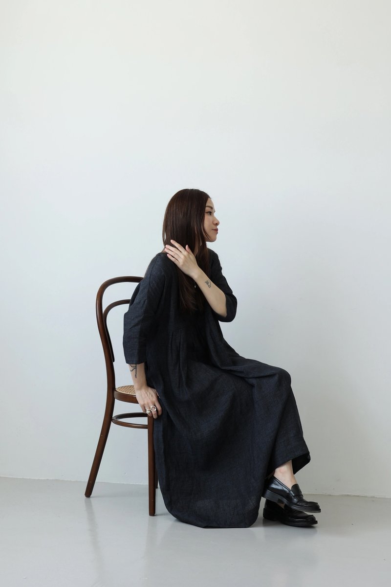 3rd三天堂尼泊爾進口麻料色織連衣裙 Napal linen dress - 洋裝/連身裙 - 棉．麻 