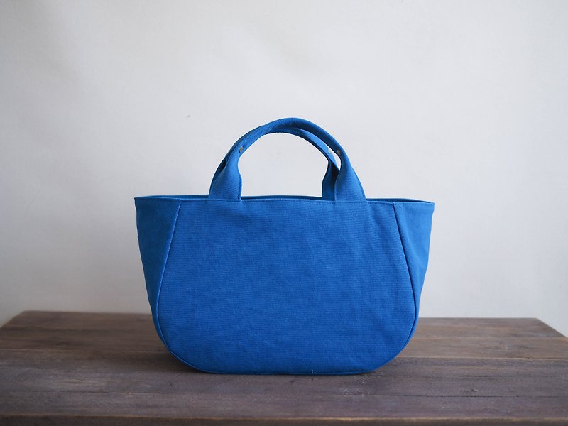 Made-to-order round tote with lid M blue - กระเป๋าถือ - ผ้าฝ้าย/ผ้าลินิน สีน้ำเงิน