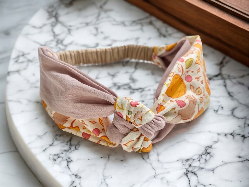 Handmade Tian-shaped knotted headband. Squirrel and Pumpkin - Headbands - Cotton & Hemp Purple