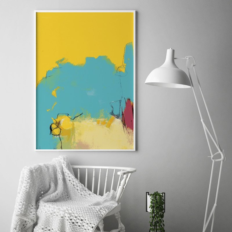 Bright Daydream I - Abstract minimalist wall art, yellow bedroom wall framed art - Posters - Other Materials Multicolor
