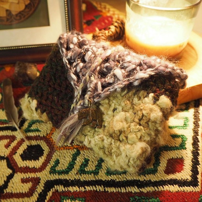Tarot Bag I Mixed Color Wool I Bronze Bear Pendant I Please note the size - Toiletry Bags & Pouches - Cotton & Hemp Purple