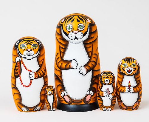 FirebirdWorkshop Tiger Matryoshka Year of the Tiger Nesting dolls for kids animals Wooden