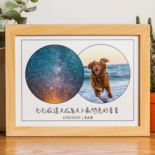 我們的星空 客製化寵物過世當天的真實星空夜晚A3木框掛畫小狗狗貓咪紀念禮物