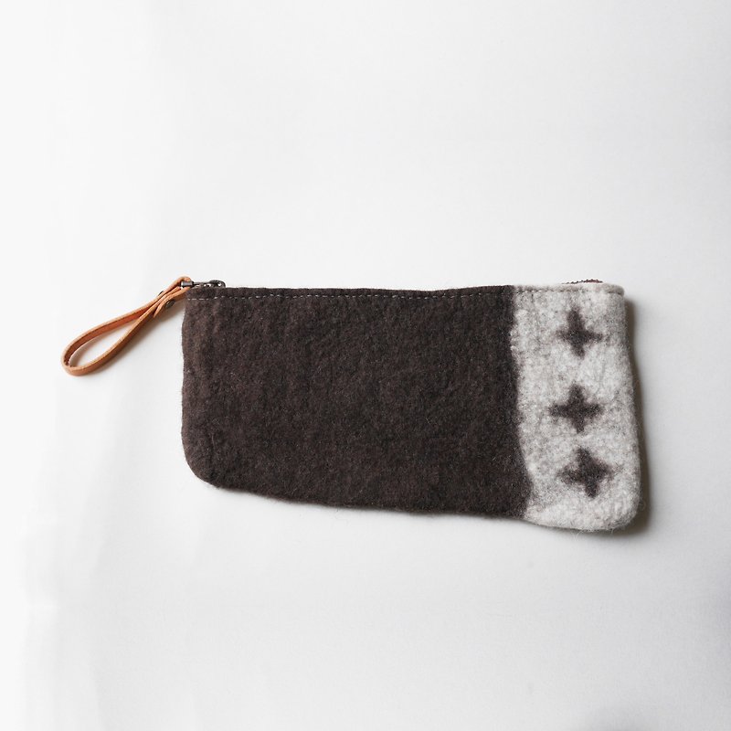 Toiletry Bag-Tibetan long sleeve, Zipper Pouch, Cosmetic Felt Bag - Toiletry Bags & Pouches - Other Materials Brown