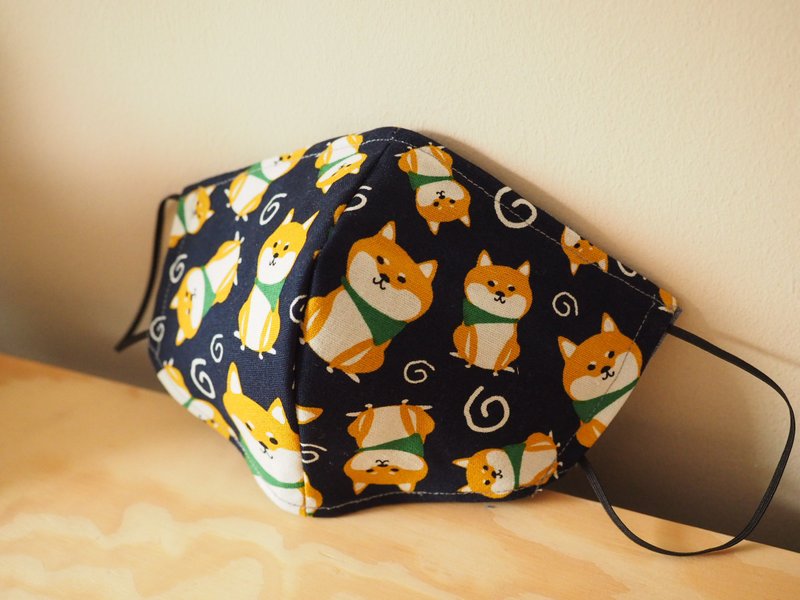 英國製作 環保可洗 可愛柴犬棉麻口罩 可放入濾芯或即棄口罩 - 口罩/口罩收納套 - 棉．麻 藍色