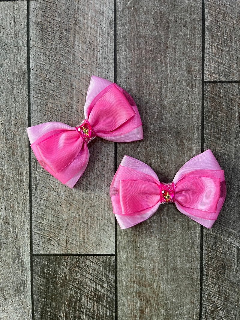 2pcs Ribbon clips Pink color Princess collection Aurora - 髮圈/髮夾 - 其他材質 