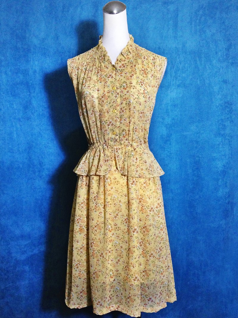Ping pong ancient [ancient dress / small skirt floral chiffon sleeveless dress] foreign bring back VINTAGE - One Piece Dresses - Polyester Yellow