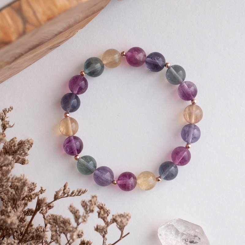 Colourful Fluorite genuine gemstones bracelet gift for her - สร้อยข้อมือ - คริสตัล หลากหลายสี