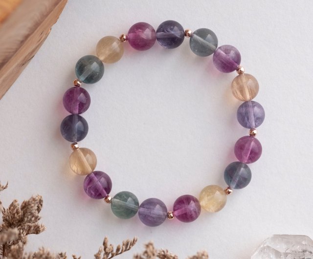 Rainbow Fluorite Crystal Bracelet  8mm Beaded Jewelry – Crystal Charm Shop