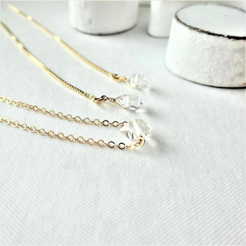 Goody Bag --14kgf * Herkimer diamond necklace + American pierced earring - Necklaces - Gemstone Transparent