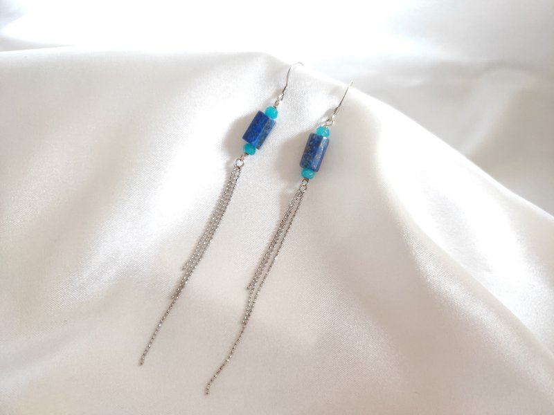 s925 sterling silver lapis lazuli earrings | handmade custom bracelet necklace earrings jewelry - ต่างหู - คริสตัล 
