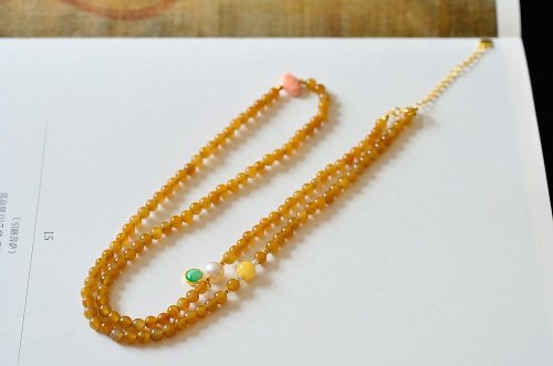 Angel's tears 天使之淚 Jewelry Design 4mm天然和田玉/和闐玉-糖玉 翡翠滴溜人造粉珊瑚珍珠設計多圈手串