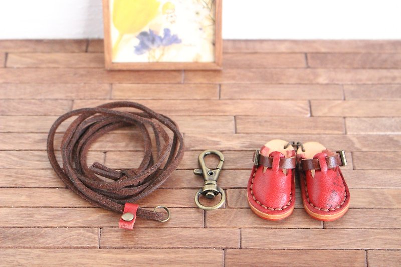 Genuine Leather Miniature Sabo Necklace and Charm Red - พวงกุญแจ - หนังแท้ สีแดง