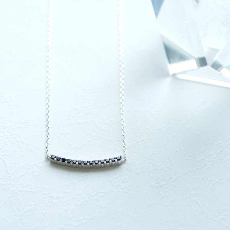 Black Sapphire Pavé Double Hanging Necklace Silver 925 - สร้อยคอ - โลหะ สีดำ