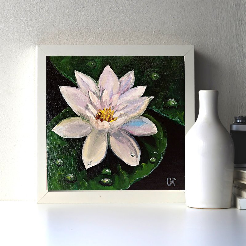 Flower Oil Painting Lily Original Painting Miniature 花油畫百合微型白色的花繪畫 - โปสเตอร์ - วัสดุอีโค หลากหลายสี