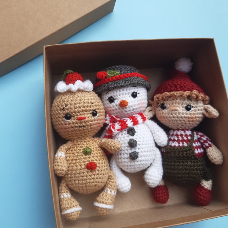 Set of 3 Christmas toys, Gingerbread Man, Snowman, Elf, Stuffed toys, Plush toys - ของเล่นเด็ก - โลหะ หลากหลายสี