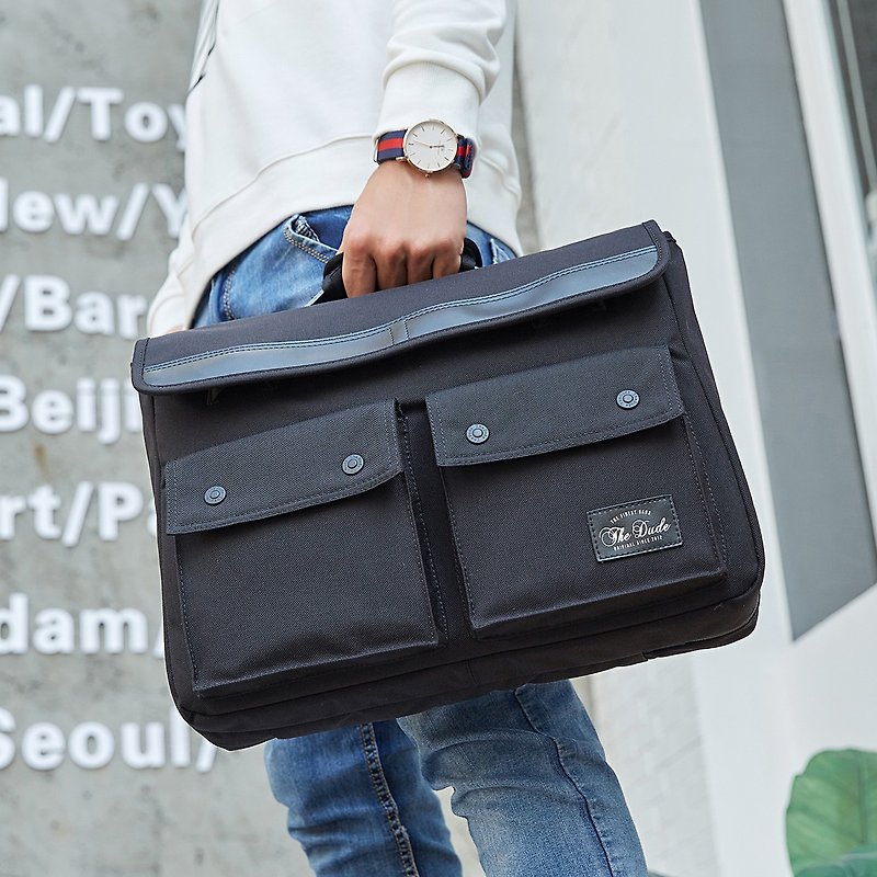 Briefcase Tote Bag Computer Bag Dual-use Shoulder Bag Waterproof Cloth Spirit - Black - กระเป๋าเอกสาร - วัสดุอื่นๆ สีดำ