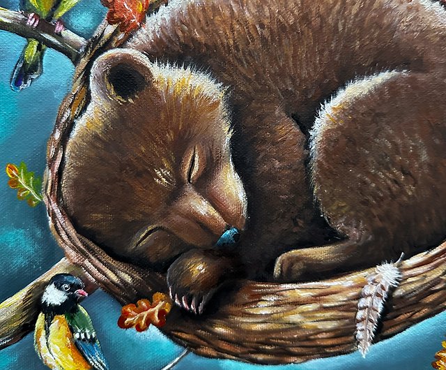 「知性と暴力」アクリル画 熊の動物画アクリル画