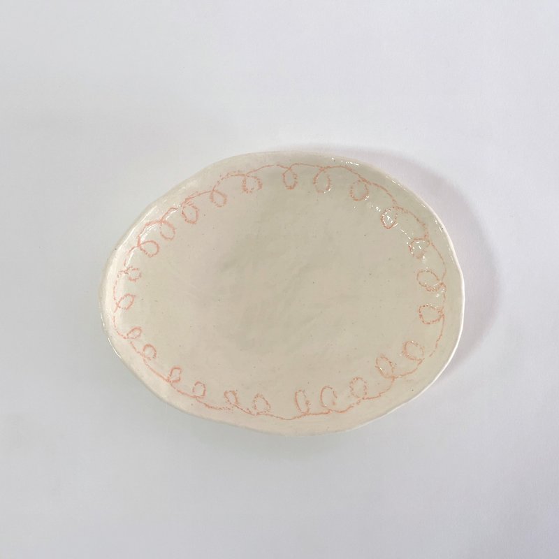 /Telephone cord/ Hand-kneaded ceramic plate - Plates & Trays - Pottery Orange