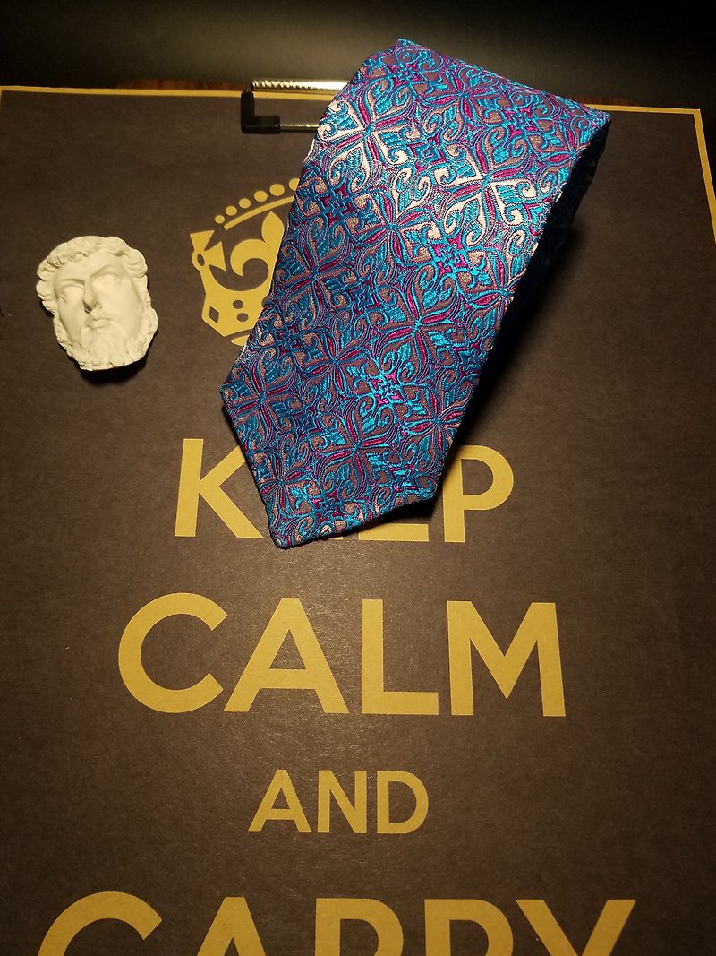 藍色古董花紋領帶復古風領帶tie - 領呔/呔夾 - 絲．絹 藍色