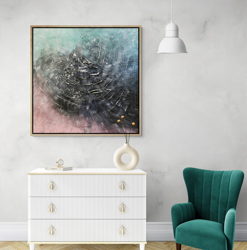 Original Green Landscape Canvas art, Gold Painting Large Wall Art, Textured Art - 壁貼/牆壁裝飾 - 棉．麻 綠色