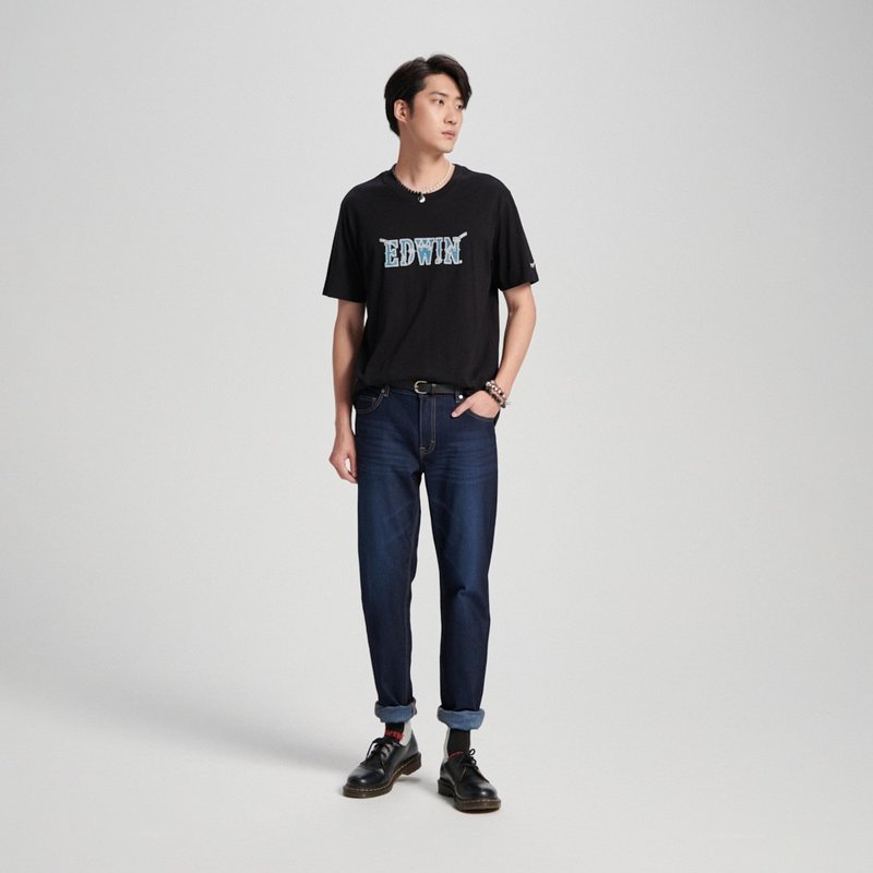 EDWIN denim LOGO short-sleeved T-shirt-men's (black) #Top - เสื้อยืดผู้ชาย - ผ้าฝ้าย/ผ้าลินิน สีดำ