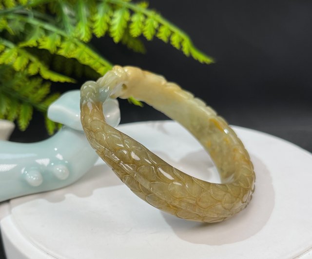 China old natural jade sold bangle hand carved jade dragon flower Bracelet size:Out