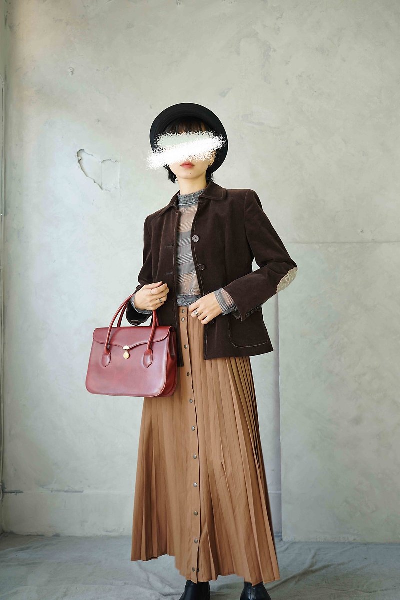 Treasure Hunt Vintage-Leilian Dark Brown Fine Corduroy Patch Blazer - เสื้อสูท/เสื้อคลุมยาว - ผ้าฝ้าย/ผ้าลินิน สีนำ้ตาล