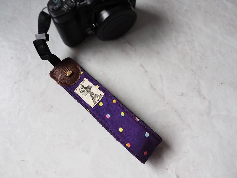 Hand-made camera wrist strap camera rope store and camera strap (color purple box color point) H04 - เชือก/สายคล้อง - ผ้าฝ้าย/ผ้าลินิน สีเทา