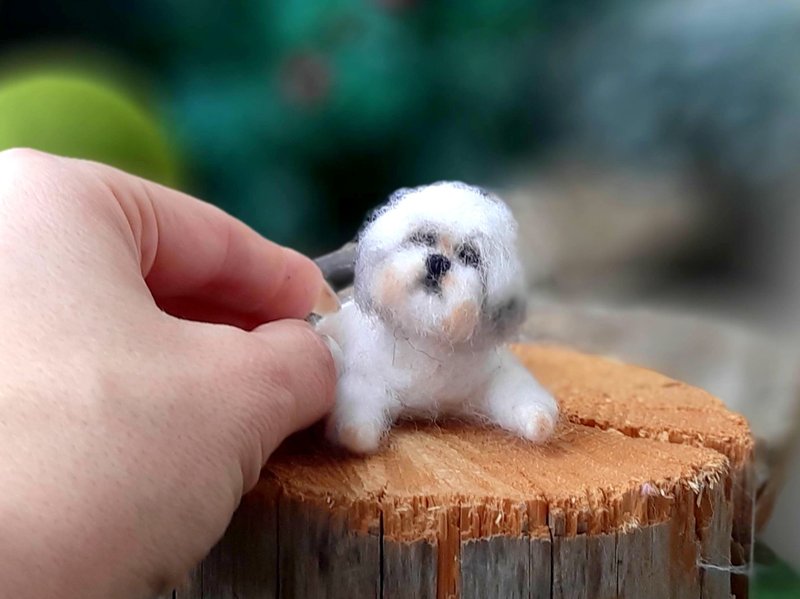 SHIH TZU Dollhouse miniatures animals Needle felted animals Needle felt dog - ตุ๊กตา - ขนแกะ 