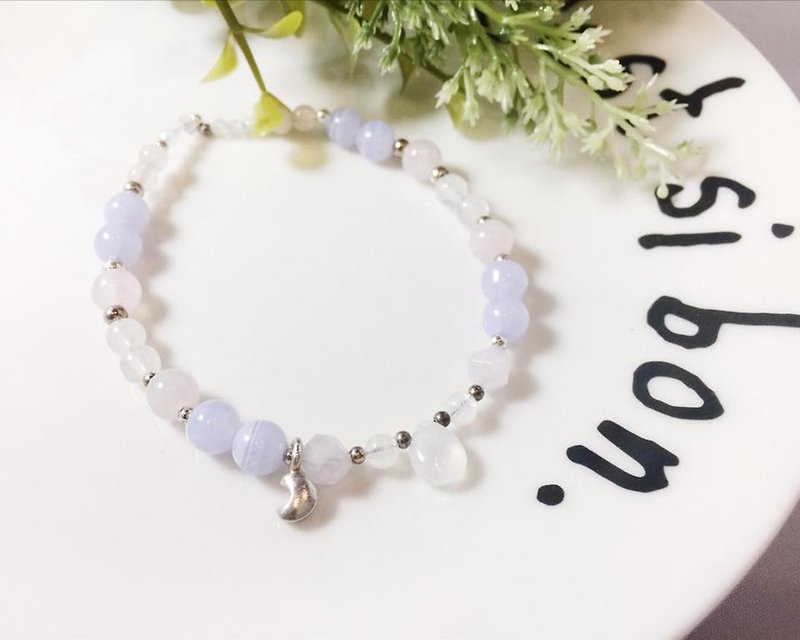 MH sterling silver natural stone custom series _ Moonlight Beauty _ Moonstone - Bracelets - Gemstone Blue
