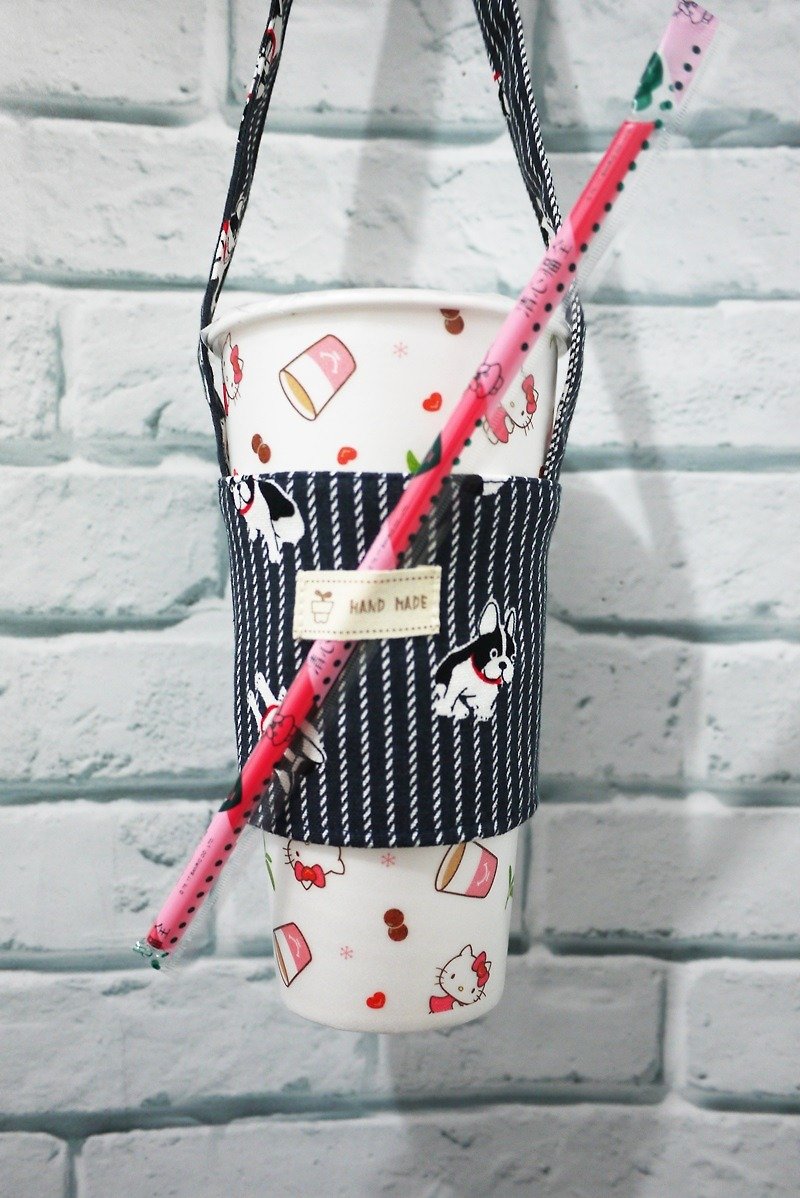 Striped bucket hand shake beverage bag - Beverage Holders & Bags - Cotton & Hemp 